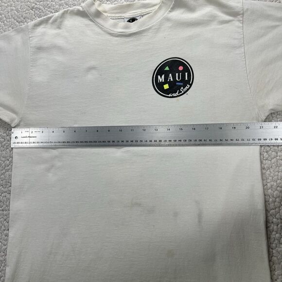 Vintage 90s Maui and Sons Shark Surf T-Shirt USA Made Big Graphic T-Shirt Sz L - Picture 10 of 12